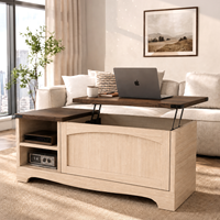 Table basse relevable style ferme avec rangement dissimulé, en bois bicolore, avec étagères latérales ouvertes, pour salon, OEM ODM