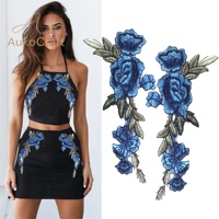 DIY Broderie de roses florales, autocollant à coudre, applique, patch de fleurs de dessin animé pour vêtements