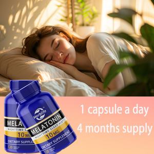 Melatonina 10mg para Dormir, Suplemento Dietético para un Sueño Más Prolongado, Suministro para 4 Meses, 120 Cápsulas, Venta al por Mayor OEM/ODM - Product Image 4