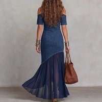 Nouvelle Robe Longue Décontractée et Élégante pour Femme, Style Printemps-Été, Épaules Dénudées, Manches Courtes Amincissantes, Ourlet en Maille à la Française