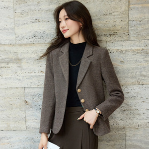 Women's Wool Blazer Solid Color Anti-Wrinkle Buttons Autumn Winter Style - Product Image 2