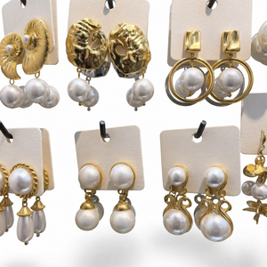 Boucles d'oreilles en acier inoxydable avec perles, plaquées or 18 carats, style français, élégantes, bijoux cadeau - Product Image 1