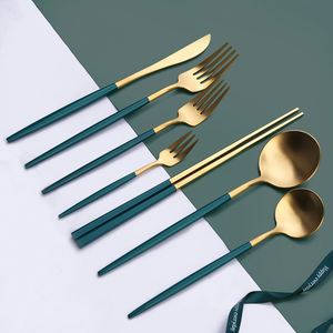 Ensemble de couverts minimalistes en acier inoxydable 304 émeraude, vaisselle dorée et verte, couverts pour occasions spéciales, pour cadeaux - Product Image 2