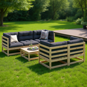 Set Divano da Esterno in Legno di Pino Massiccio, Tessuto Oxford Antracite, Arredamento da Giardino, Posti a Sedere per 6 Persone, Design Contemporaneo - Product Image 2