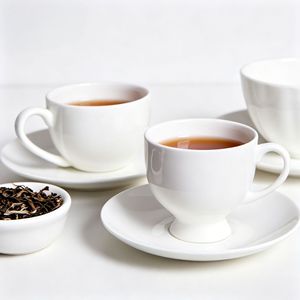 Juego de Taza y Platillo de Porcelana Fina (45% Hueso) de Lujo, Moderno y Elegante, Color Blanco, con Logotipo Personalizado para Cafetería, Bodas, Venta al Por Mayor - Product Image 2