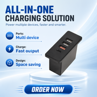Prise de table encastrée en plastique BOENTE avec 3 ports USB A et 1 port USB C, 16A 110-240V IP44, câble de 1,5 m