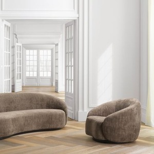 Divano Urbano in Tessuto Marrone con Seduta Confortevole e Base Nera, Poltrone Moderne Minimaliste per Soggiorno - Product Image 5