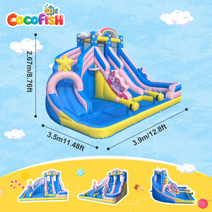 Toboggan aquatique gonflable Cocofish 6 en 1, parc aquatique pour enfants - Mur d'escalade, piscine à jets d'eau pour fête d'anniversaire dans la cour - Product Image 2