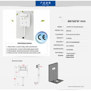 Citerne suspendue en plastique mince de haute qualité de style design moderne par réservoir caché pour boutons poussoirs de <span class=keywords><strong>toilette</strong></span> en céramique inclus - Product Image 2