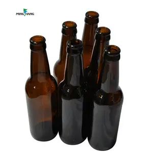 Toptan fabrika tedarikçisi Amber temizle kahverengi 1000ml 500ml 330ml cam bira şişesi taç kap ile