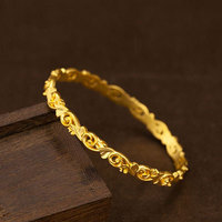 Bracelet creux en herbe de Tang 2026, motif de défilement traditionnel, bijoux rétro dorés, cadeau pour mère (lot)