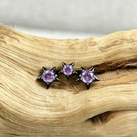 Perhiasan Tindik Titanium ASTM F136 Lapis Hitam Berhiaskan CZ Ungu, Anting Stud, Labret, Cincin Hidung, Daith, Helix, Tragus, Tindik Tubuh Gothic