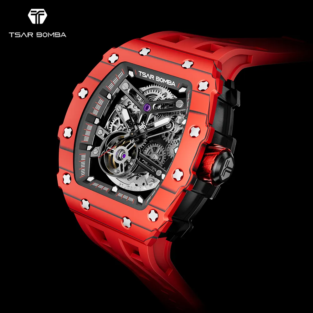 TSAR BOMBA 2023 New Tonneau Mechanical Wristwatch Sapphire Glass Mens Automatic Watches