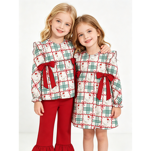 Robes de Noël personnalisées à carreaux pour bébés filles, vente en gros, vêtements mignons pour sœurs, boutique de vêtements pour tout-petits, prix d'usine - Product Image 1