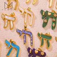 Pendentif tendance Yammy YLJ059 avec charme Chai hébreu, plaqué or 18 carats, pierre turquoise, émail, symbole juif, accessoires de bijoux