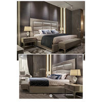 Ensemble de chambre à coucher moderne de luxe au design italien exclusif, lit double haut de gamme avec grande tête de lit king size, meubles de style doux