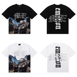 เสื้อยืดคอกลมแขนสั้นทรงเรกูลาร์สำหรับผู้ชาย พิมพ์ลายตัวอักษรด้วยเทคนิคซิลค์สกรีน สีดำ สไตล์สตรีท คุณภาพสูง - Product Image 1
