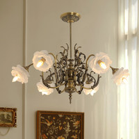 Lustre LED en Cuivre Pur Style Mid-Century Vintage Français pour Salle à Manger, Salon, Chambre à Coucher – Éclairage Classique Romantique Taille Moyenne