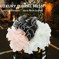 28cm*4Y Tissu de Doublure Intérieure de Luxe en Maille Florale Enduite, à Motifs de Fleurs, Perles et Ondulations, pour Emballage de Bouquets et de Fleurs, Spécial Halloween