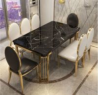 Table en pierre de luxe légère, style moderne simple, couleur or titane, ensemble table et chaises rectangulaires