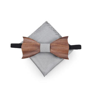 Nœud papillon en <span class=keywords><strong>bois</strong></span> 3D pour hommes, <span class=keywords><strong>mouchoir</strong></span> motif rayé avec boutons de manchette, boîte cadeau - Product Image 2