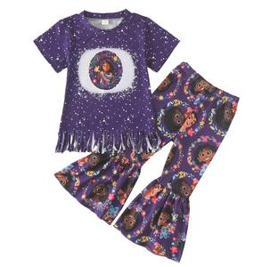 Customized Clothing Set Baby Girl Boutique Children Clothes Kid Casual Clothes Set Short Sleeve Top and <b>Bell</b> Bottom Pant Set - Product Image 2