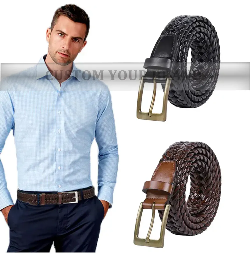 High Quality Leather Belt Designer Braided Knitted Belt Vintage Genuine Leather Cowboy Men's Belt