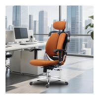 Chaise de bureau pivotante ergonomique moderne en tissu rembourré avec roulettes réglables, orange, garantie 3 ans, pour usage scolaire et hospitalier