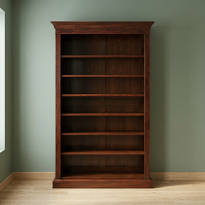 Glossy Mahogany Teak Wood <b>Bookcase</b> Traditional Tall Open Shelf <b>Library</b> Cabinet - Product Image 3