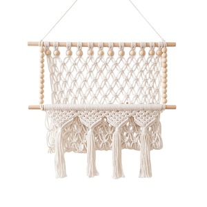 Nuova Borsa a Rete in Cotone Tessuta a Mano Stile Bohemien con Motivo a Quadri, Perline in Legno, Personalizzabile, per Bambole e Oggetti, con Nappe, Decorazione Murale di Halloween - Product Image 6