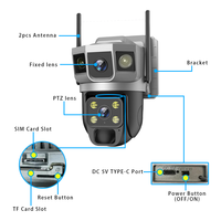 Caméra de sécurité extérieure à vision nocturne 1080P, triple objectif, 4G SIM, alimentée par énergie solaire, avec alerte de mouvement