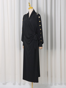 <span class=keywords><strong>Robe</strong></span> longue <span class=keywords><strong>noire</strong></span> formelle à boutons métalliques français sept couleurs, nouvelle collection printemps 2026, robes élégantes décontractées - Product Image 4