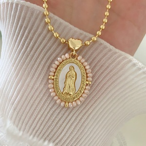 BD-C6811 Collar con Colgante de la Virgen María y <span class=keywords><strong>San</strong></span> <span class=keywords><strong>Benito</strong></span>, Gargantilla de Cadena de Bolas de Alta Gama, Amuleto de Cristal Colorido, Collares para Mujer - Product Image 6
