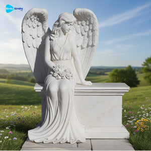 Мраморная статуя ангела для сада и кладбища — тихое памятное памятное украшение, индивидуальный дизайн, надгробие - Product Image 4