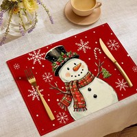 Nouvelle Collection 2026 – Napperon Personnalisable en Lin Anti-Brûlure pour Noël et Nouvel An, Motif Bonhomme de Neige, Décoratif, Résistant à la Chaleur et aux Taches