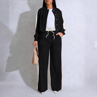Ensemble de survêtement décontracté et sportif à rayures avec logo personnalisé, veste bomber courte zippée et pantalon large à cordon de serrage