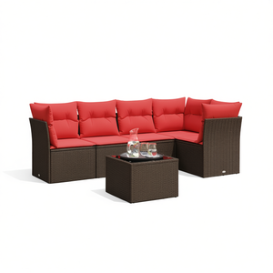 Ensemble de canapés de patio en polyrotin marron avec coussins, mobilier d'extérieur pour 6 personnes, design contemporain - Product Image 1