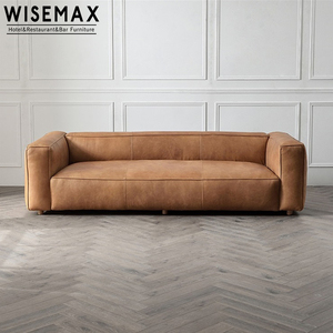 Divano in Pelle Stile Industriale Retrò Americano WISEAMX FURNITURE, Colore Cammello, per Soggiorno, Design Nord Europeo - Product Image 3