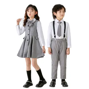 Niños uniforme escolar niñas chaqueta vestido camisa corbata trajes niños vestido Formal esmoquin niño ropa Conjuntos Niño estudiante trajes