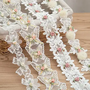 DIY Handmade Beaded Ribbon Clothing Sewing Accessories Dress Decoration silk milk lace trims embroidery beaded laces