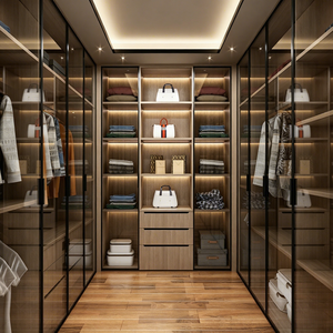 ตู้เสื้อผ้ามินิมอลแบบโรงงานพร้อมไฟ LED ตู้เสื้อผ้าแบบโมดูลลาย<span class=keywords><strong>ไม้</strong></span>สำหรับห้องนอน ตู้เสื้อผ้าแบบวอล์กอินสั่งทำได้ ขายส่ง - Product Image 2