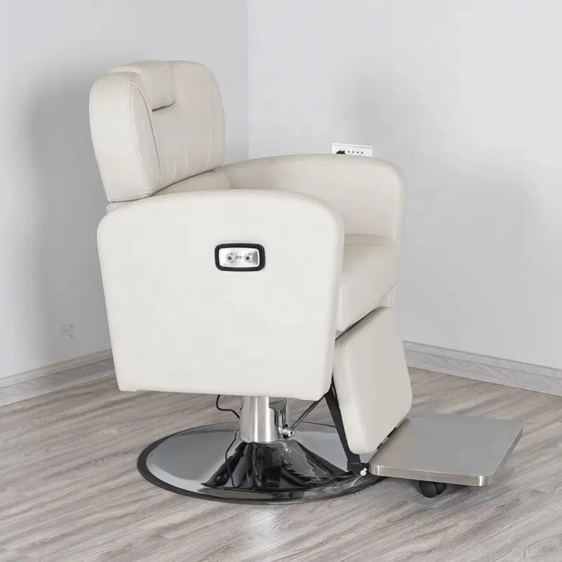 Berber mobilya ayarlanabilir elektrikli saç berber koltuğu modern ağır beyaz stil sandalyeler