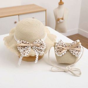 หมวกทรงบักเก็ตสานลายลูกไม้ประดับโบว์พับได้สำหรับเด็กผู้หญิงช่วงฤดูร้อน ชุดหมวกสานสำหรับเด็กพร้อมกระเป๋าสำหรับไปทะเล - Product Image 2