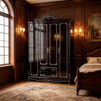 Armoire de luxe européenne en bois massif, sculptée à la main, avec garniture dorée, grand placard de rangement, meuble de chambre de villa, vente en gros