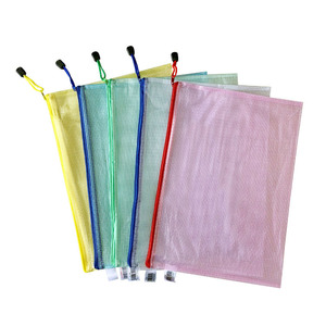Waterproof A4 A5 A6 Plastic Zipper File Wallet Document Bag PVC File Bag With Zipper Lock Mesh Document Bag
