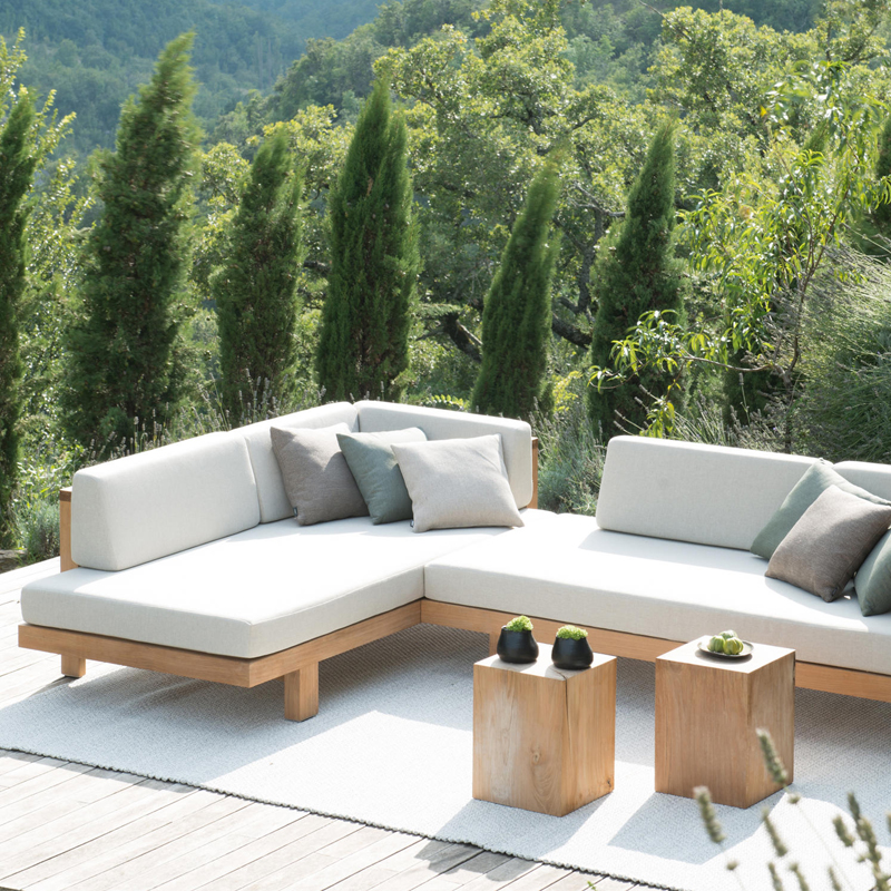 Fabrik preis billig Teak Möbel mit Kissen Sofa Set Patio Hotel Sectional Outdoor Holz Sofa