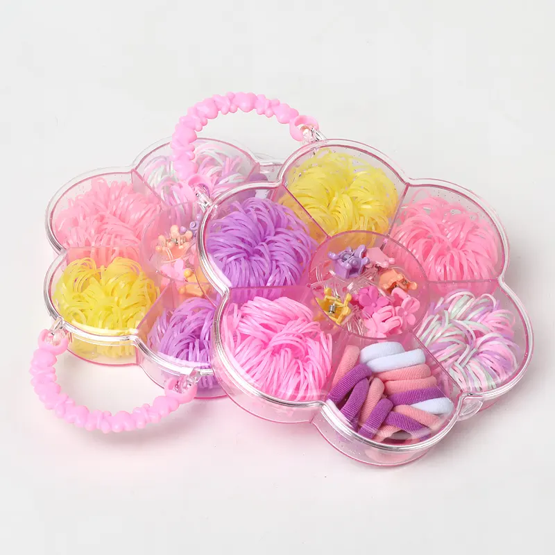 Cross-border hot selling 7 grids packed with candy-colored disposable small rubber bands children's combination of hair bands