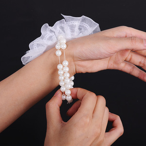 Perle Hand Blume Braut Hochzeit Perle Handgelenk Blume Brautjungfer Armband Blume Knospe Seide Hand Blume Tablett - Product Image 4