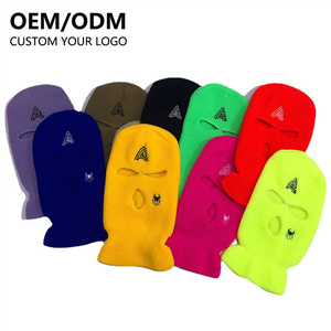 Máscara de esquí de cara completa de punto acrílico de invierno pesado de alta calidad personalizada Unisex pasamontañas colorido de 3 agujeros para uso en deportes al aire libre - Product Image 2