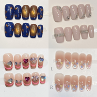 Ongles carrés courts roses à presser, en acrylique, avec strass 3D, faux ongles artificiels adorables avec colle